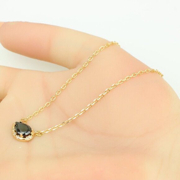 Elegant Rose Gold Necklace with Black Stone Pendant, XPNL0405 - Picture 3 of 12